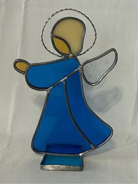 Stained Glass Blue Angel Tabletop/Windowsill Display Figurine - Brand Unknown